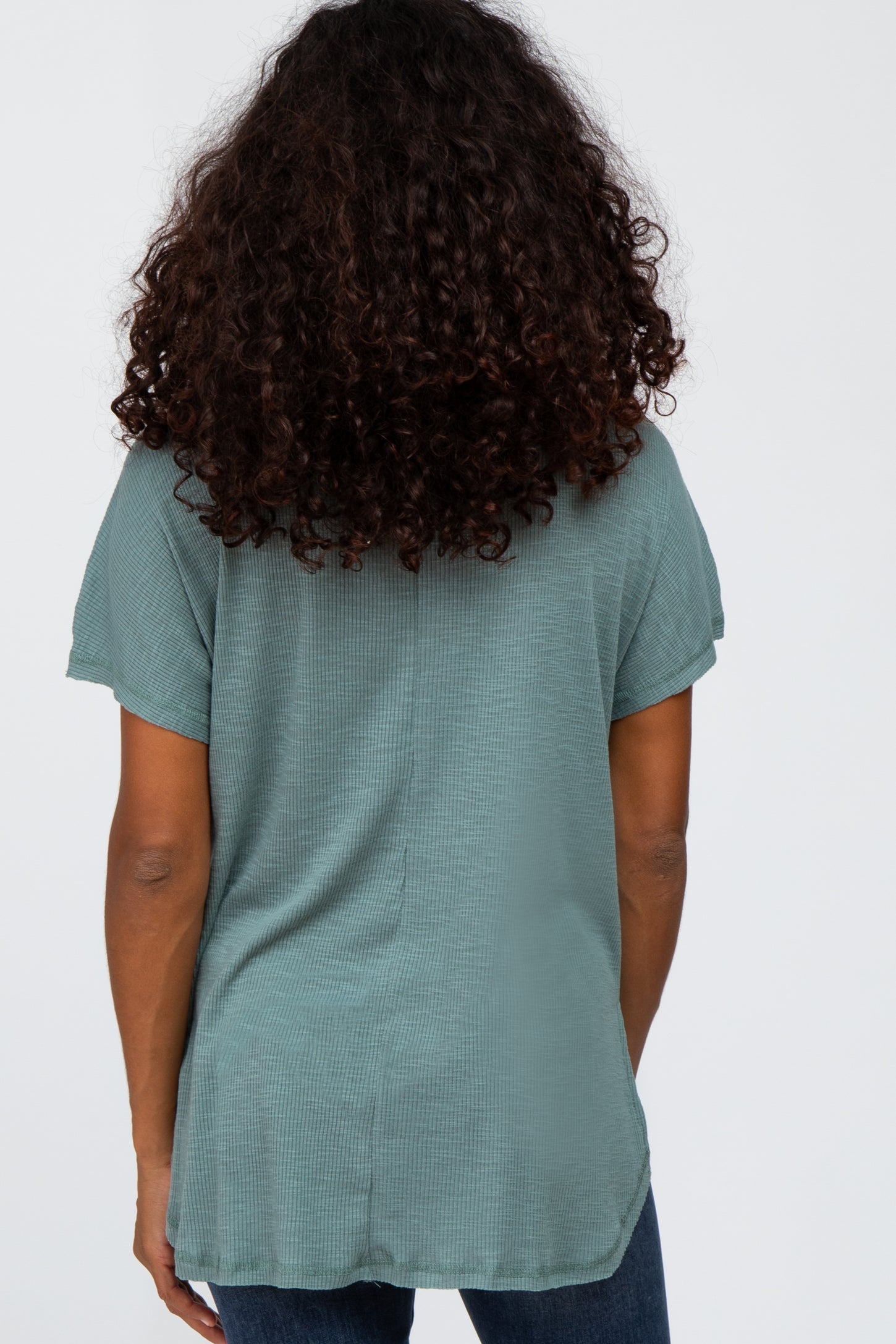 Teal Ribbed Raw Seam Snap Button Top