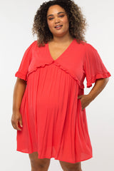 Coral Ruffle Accent Maternity Plus Dress