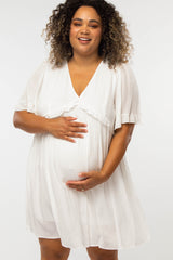 Ivory Ruffle Accent Maternity Plus Dress