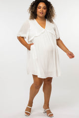 Ivory Ruffle Accent Maternity Plus Dress