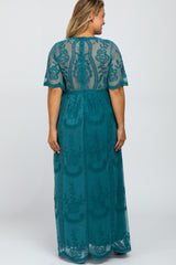 Teal Lace Mesh Overlay Maternity Plus Maxi Dress