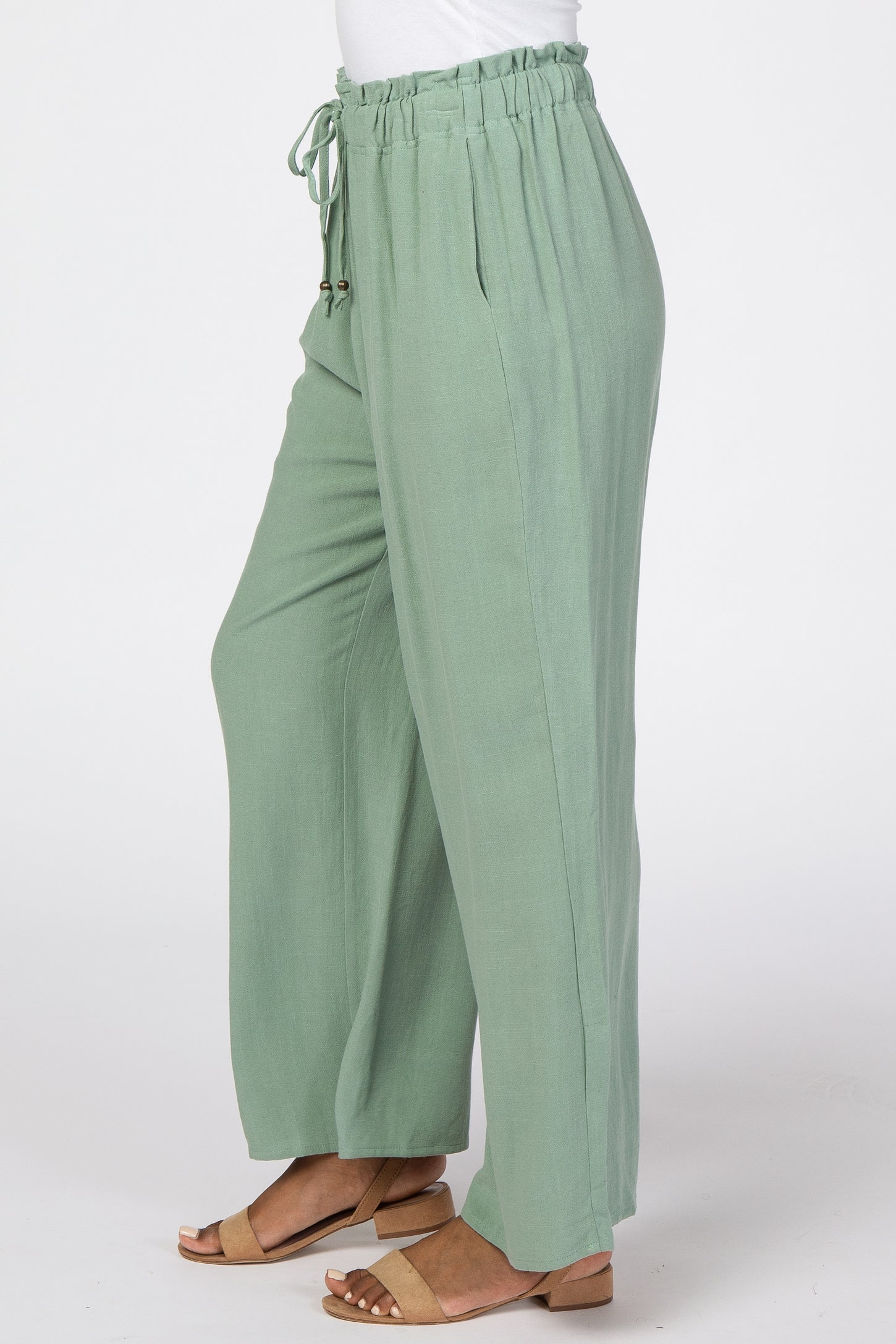 Green Linen Drawstring Pants