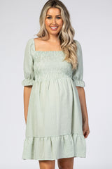 Mint Gingham Print Puff Sleeve Maternity Dress