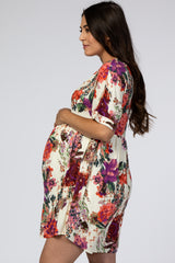 Ivory Floral Short Sleeve Maternity Dress