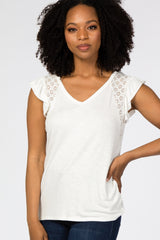 Ivory Lace Inset Ruffle Accent Maternity Top