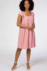Pink Flutter Sleeve Dress