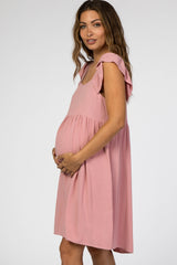 Pink Flutter Sleeve Maternity Dress