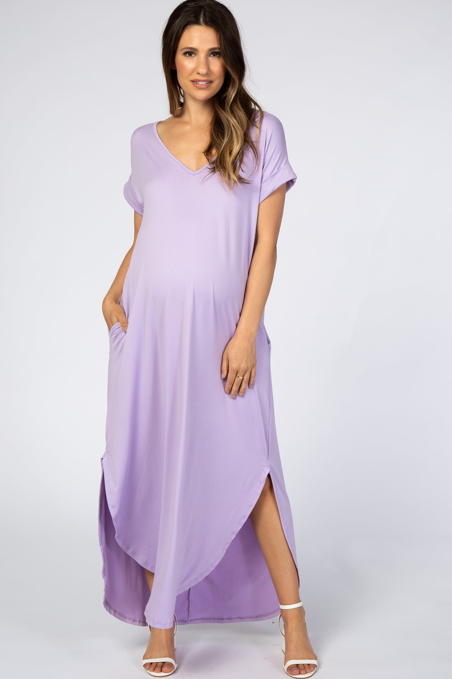Violet Side Slit Maternity Maxi Dress