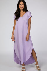 Violet Side Slit Maternity Maxi Dress