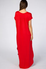 Red Side Slit Maternity Maxi Dress