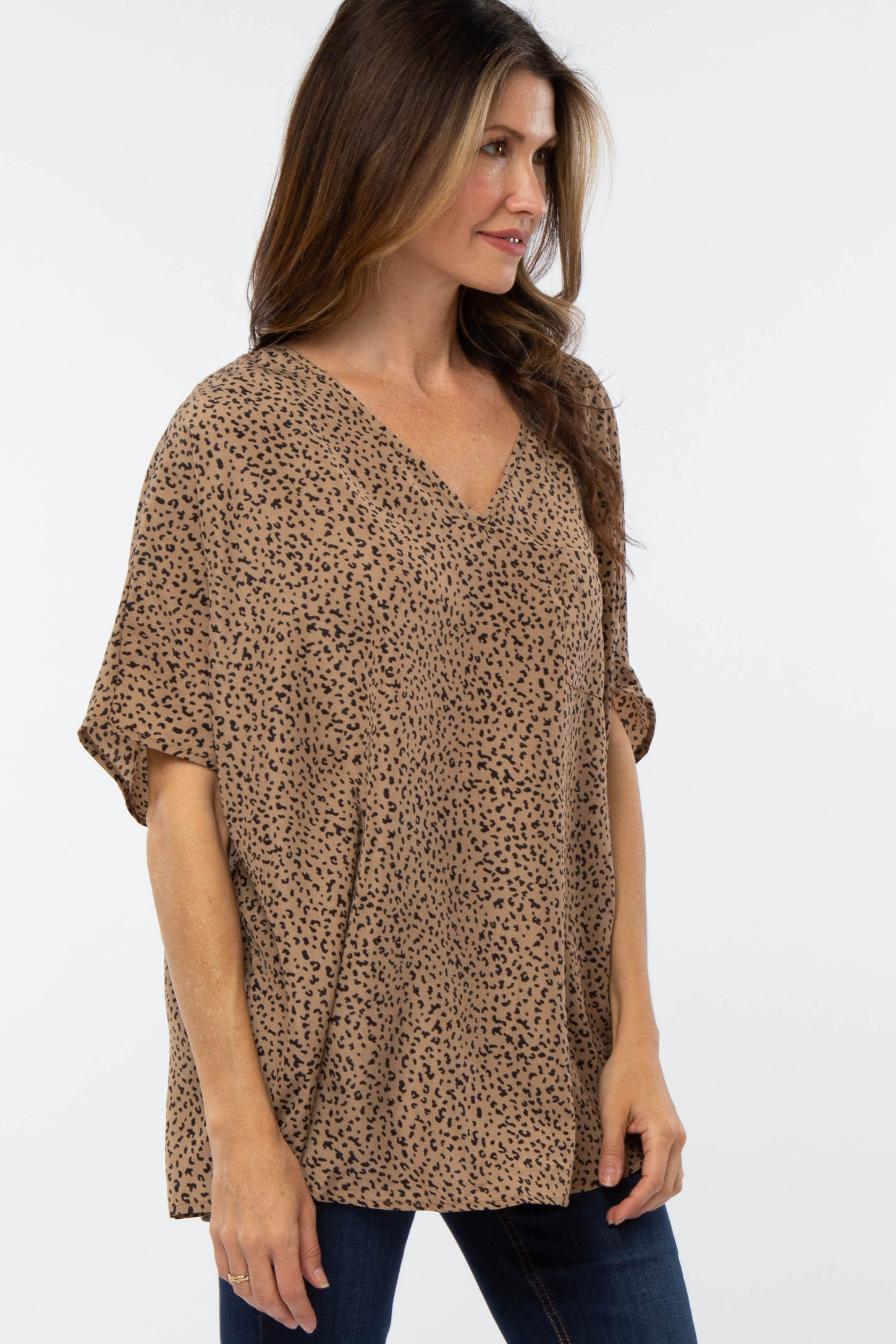 Taupe Leopard Print Pocket Front Top