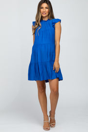 Royal Blue Ruffle Accent Tiered Maternity Dress