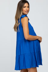 Royal Blue Ruffle Accent Tiered Maternity Dress