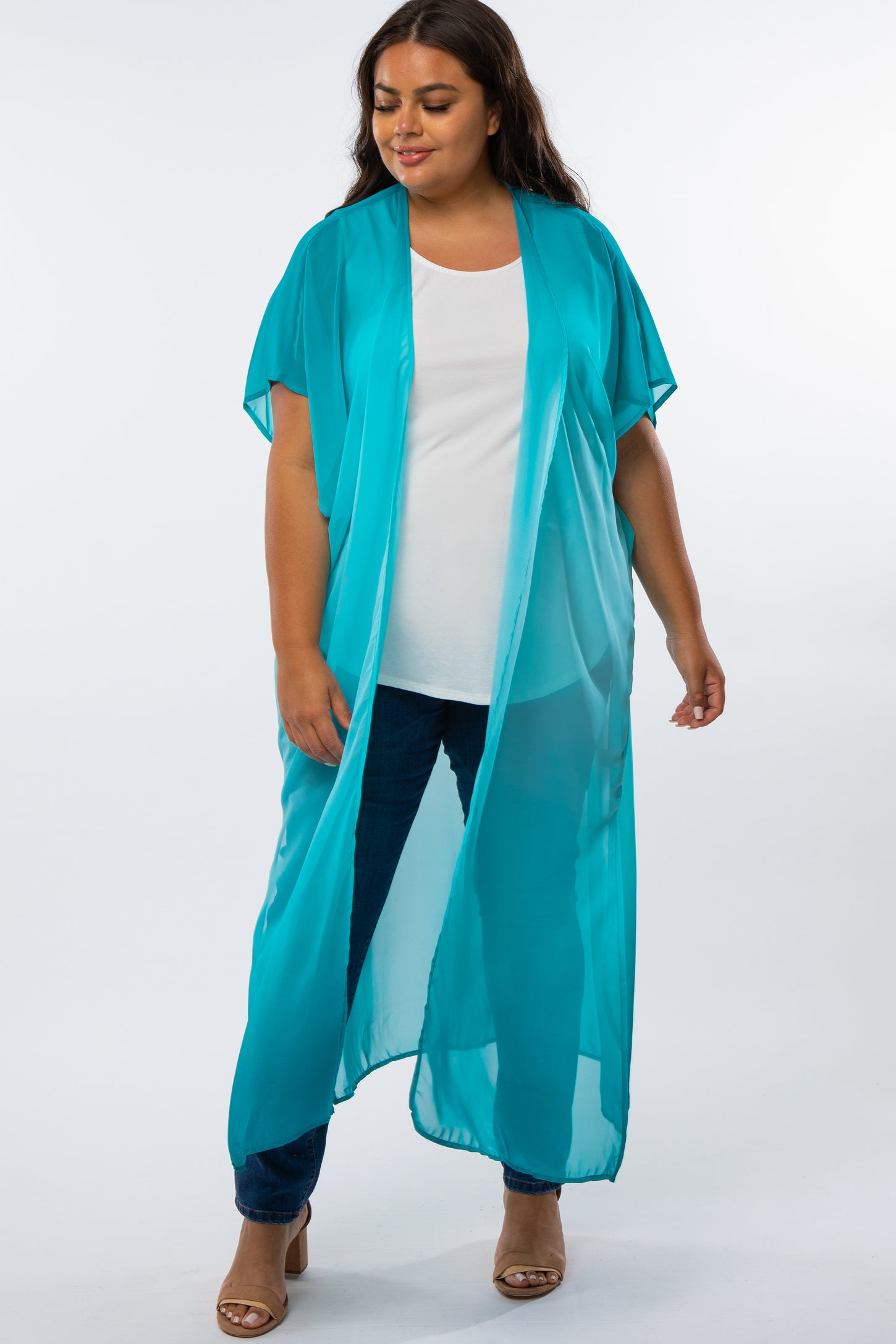 Teal Ombre Chiffon Long Maternity Plus Cover Up