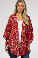 Red Paisley Floral Ruffle Sleeve Maternity Cover Up
