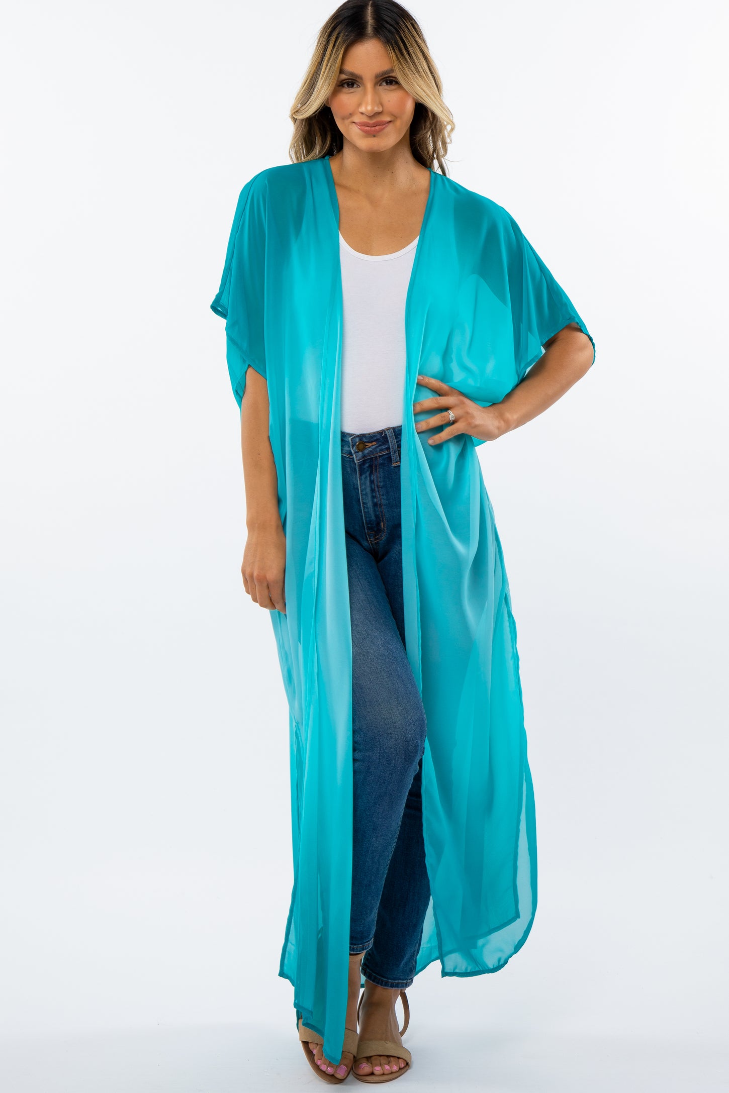 Teal Ombre Chiffon Long Maternity Cover Up