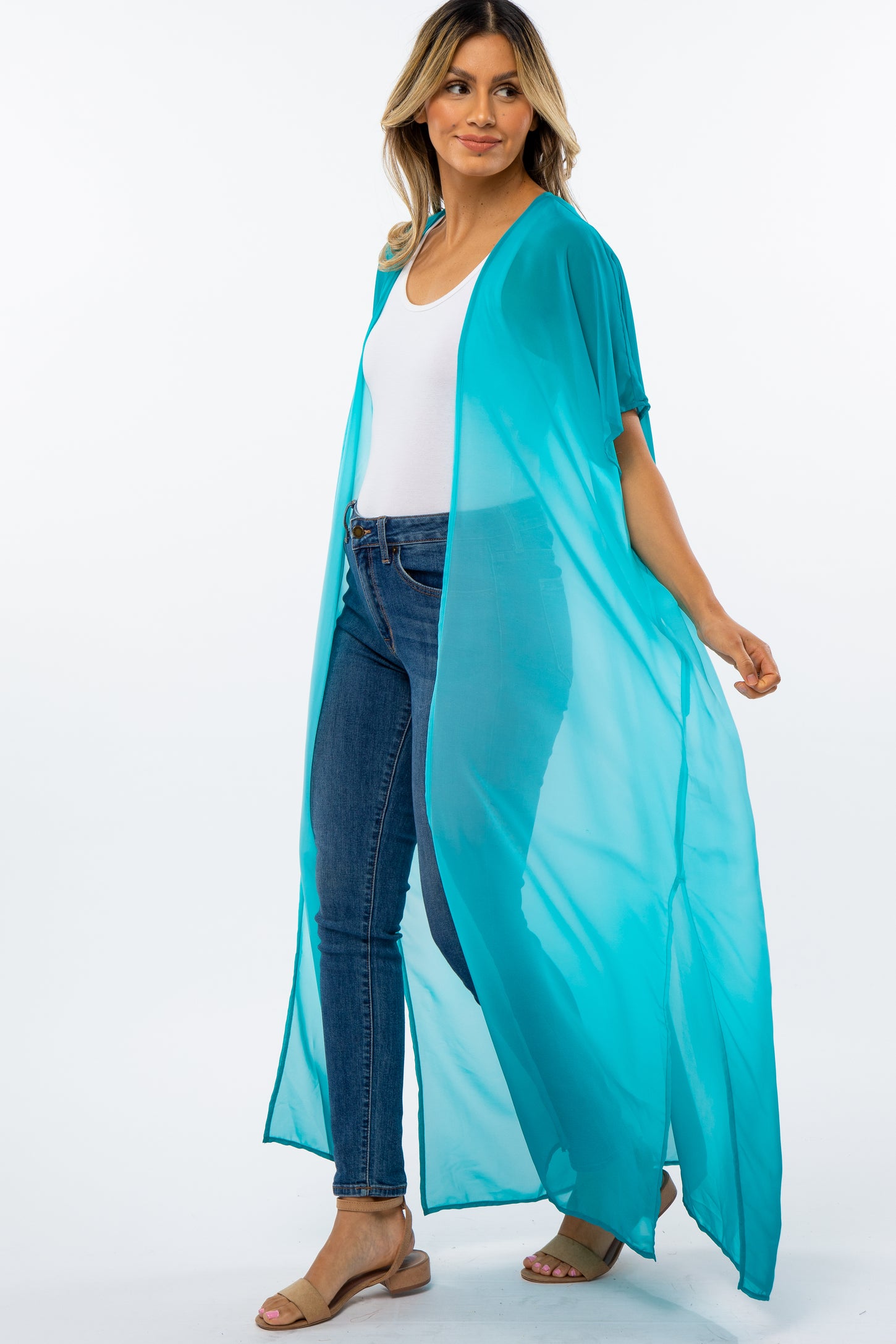 Teal Ombre Chiffon Long Cover Up