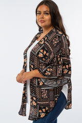 Black Paisley Floral Ruffle Sleeve Plus Cover Up