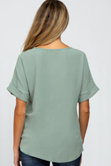 Mint Green Rolled Cuff Short Sleeve Maternity Blouse