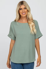 Mint Green Rolled Cuff Short Sleeve Maternity Blouse