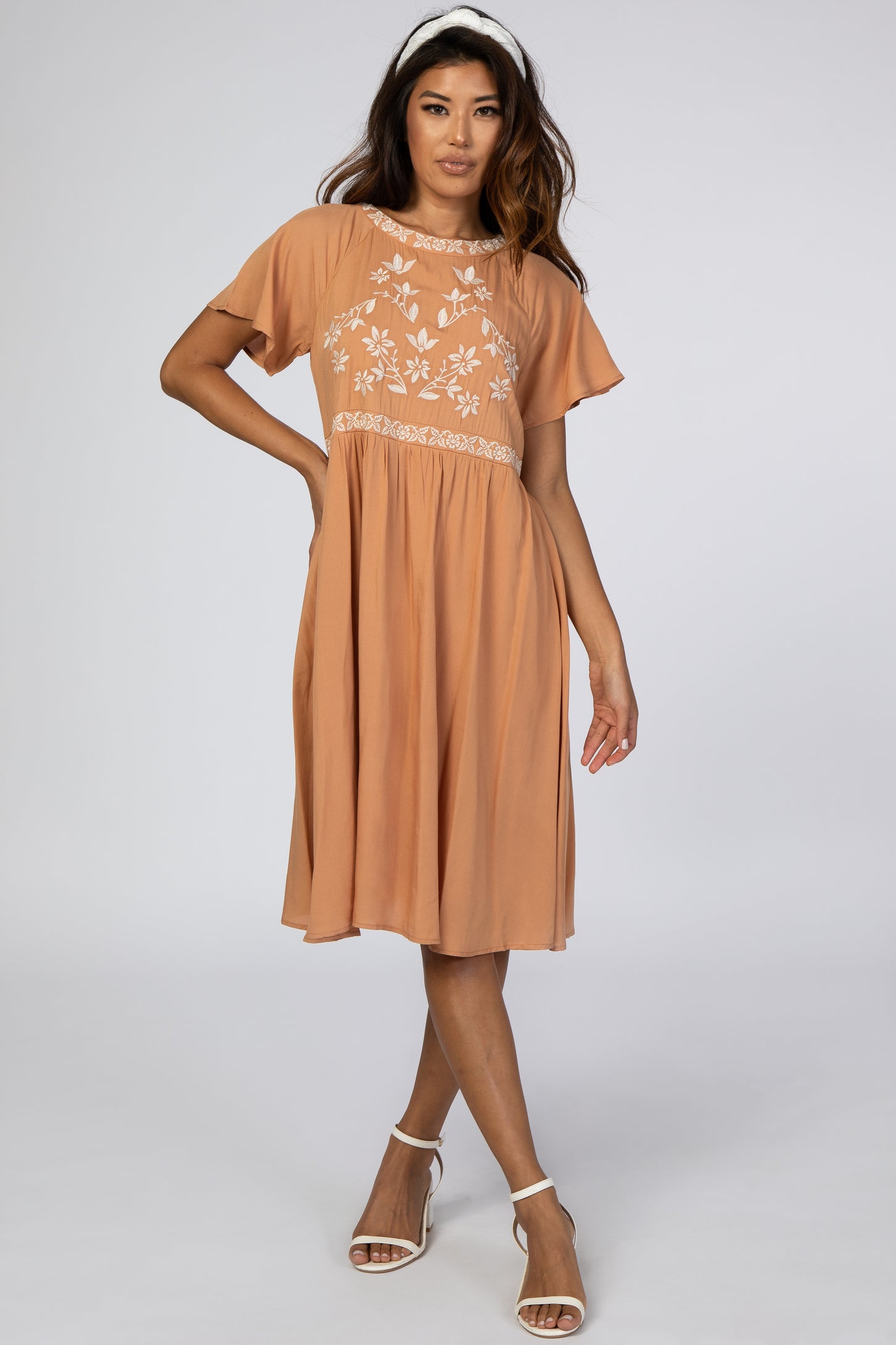 Orange Floral Embroidered Dress
