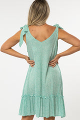 Mint Green Triangle Print Shoulder Tie Ruffle Hem Maternity Dress