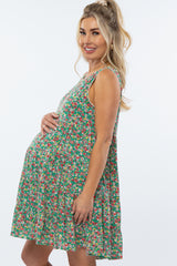 Green Floral Crochet Trim Tiered Maternity Dress