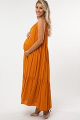 Rust Sleeveless Tiered Maternity Maxi Dress
