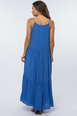Blue Sleeveless Tiered Maternity Maxi Dress