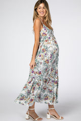 Multi-Color Floral Ruffle Hem Maternity Maxi Dress