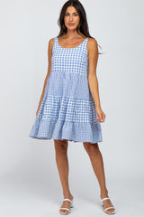 Blue Gingham Tiered Maternity Dress