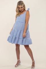 Blue Gingham Tiered Maternity Dress