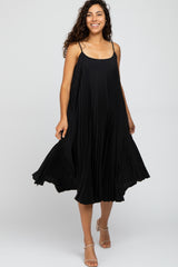 Black Pleated Maternity Midi Dress