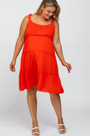 Red Tiered Shoulder Tie Maternity Plus Dress