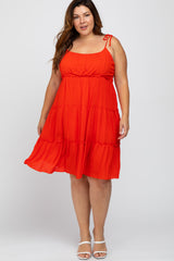 Red Tiered Shoulder Tie Maternity Plus Dress
