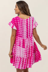 Fuchsia Tie Dye Pleated Ruffle Tier Maternity Dress