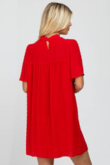 Red Swiss Dot Mock Neck Dress