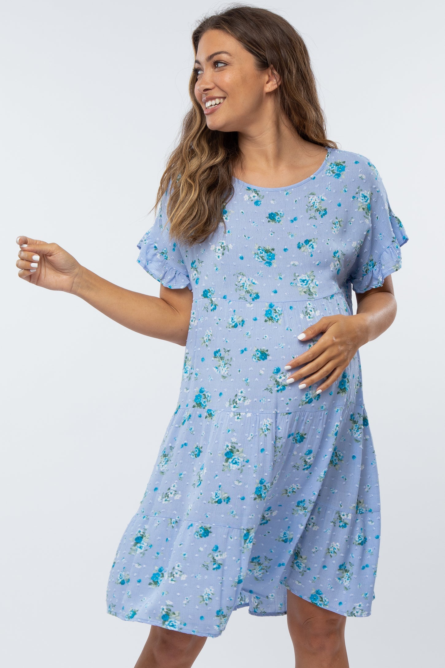 Blue Tiered Floral Maternity Dress