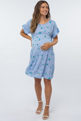 Blue Tiered Floral Maternity Dress