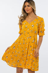 Yellow Floral Puff Sleeve Dress