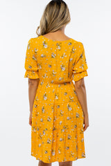 Yellow Floral Puff Sleeve Dress