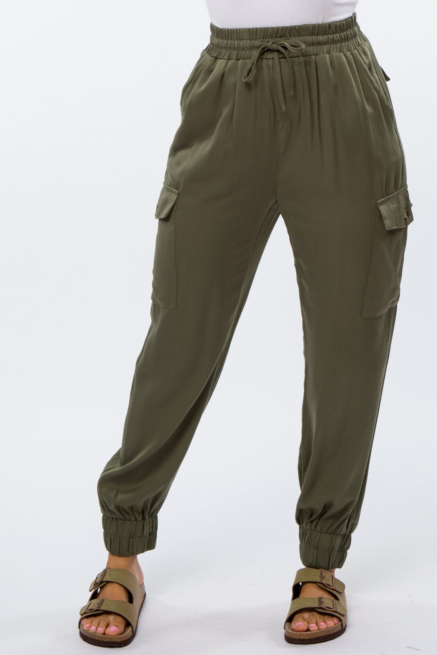 Olive Twill Cargo Jogger Pants