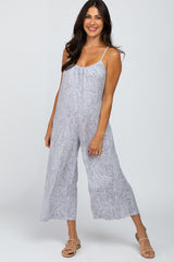 Grey Printed Cropped Tie Back Maternity Jumpsuit