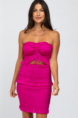 Magenta Cinched Ruffle Accent Smocked Dress