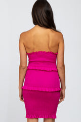 Magenta Cinched Ruffle Accent Smocked Dress