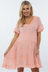 Pink Tiered Ruffle Accent Maternity Dress