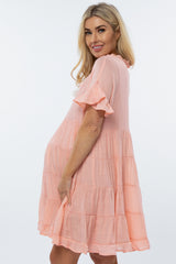 Pink Tiered Ruffle Accent Maternity Dress