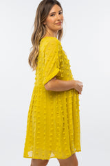 Yellow V-Neck Swiss Dot Maternity Dress