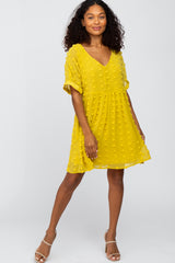 Yellow V-Neck Swiss Dot Maternity Dress