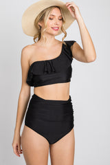 Black One Shoulder High Waisted Bikini Set